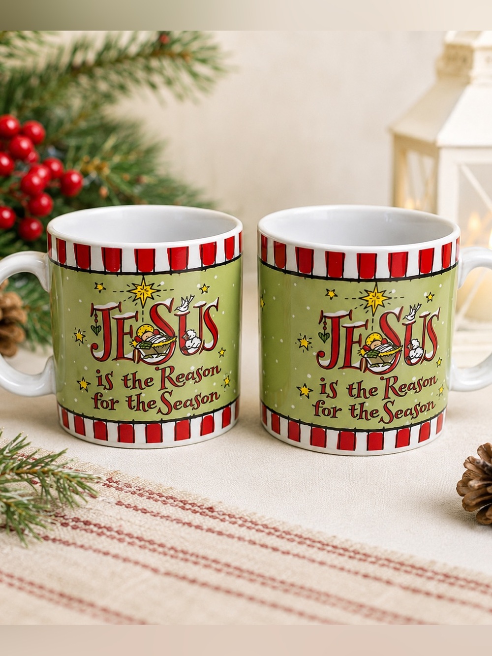 Burton + Burton Tina Wenke Jesus Is the Reason Christmas Mugs Set of 2